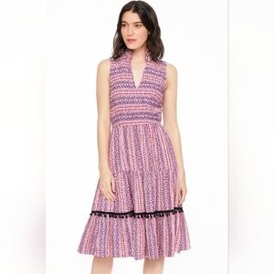Magari Italy Fit Flare Skirt Sleeveless‎ Dress Women's Small Pom Pom Geo Print